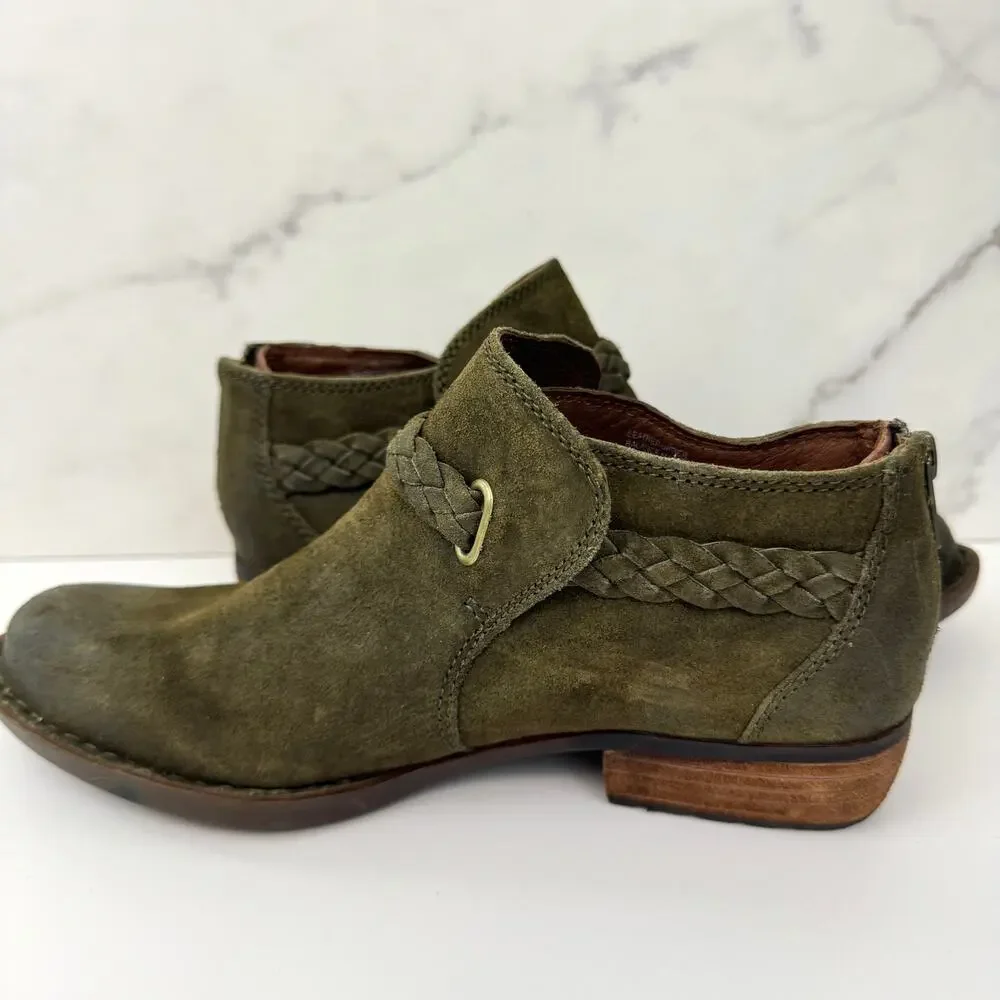 Born Womens Sylvia Ankle Boot Bootie Size 7.5 Leather Braided Buckle Strap Brown
